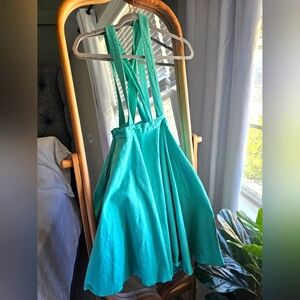 Bright Teal Modcloth x Collectif Suspender Skirt S